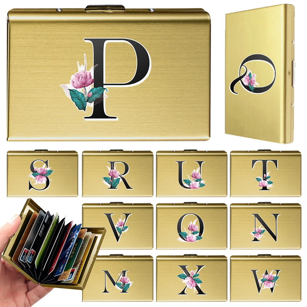 Fashion Anti Theft Swipe Card Slot Metal Storage Box Men's Whitemarble Letter Pattern Series Metal Cards Case Protective Cover