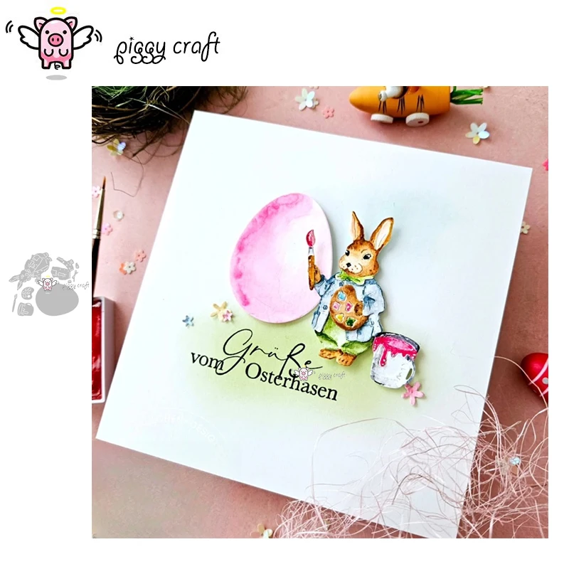 Piggy Craft Metall-Stanzformen, geschnittene Matrizenform, Osterhase, Malerei, Sammelalbum, Papier, Basteln, Messerform, Klingenstanzer, Schablonen