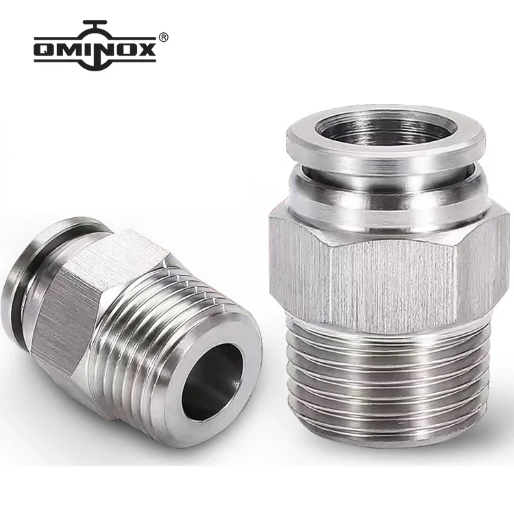 

QMINOX SS304 Stainless Steel Air Fittings Quick Coupling Male Thread BSPT-ZG 4/6/8/10/12mm Push In Hose Pneumatic Connectors PC