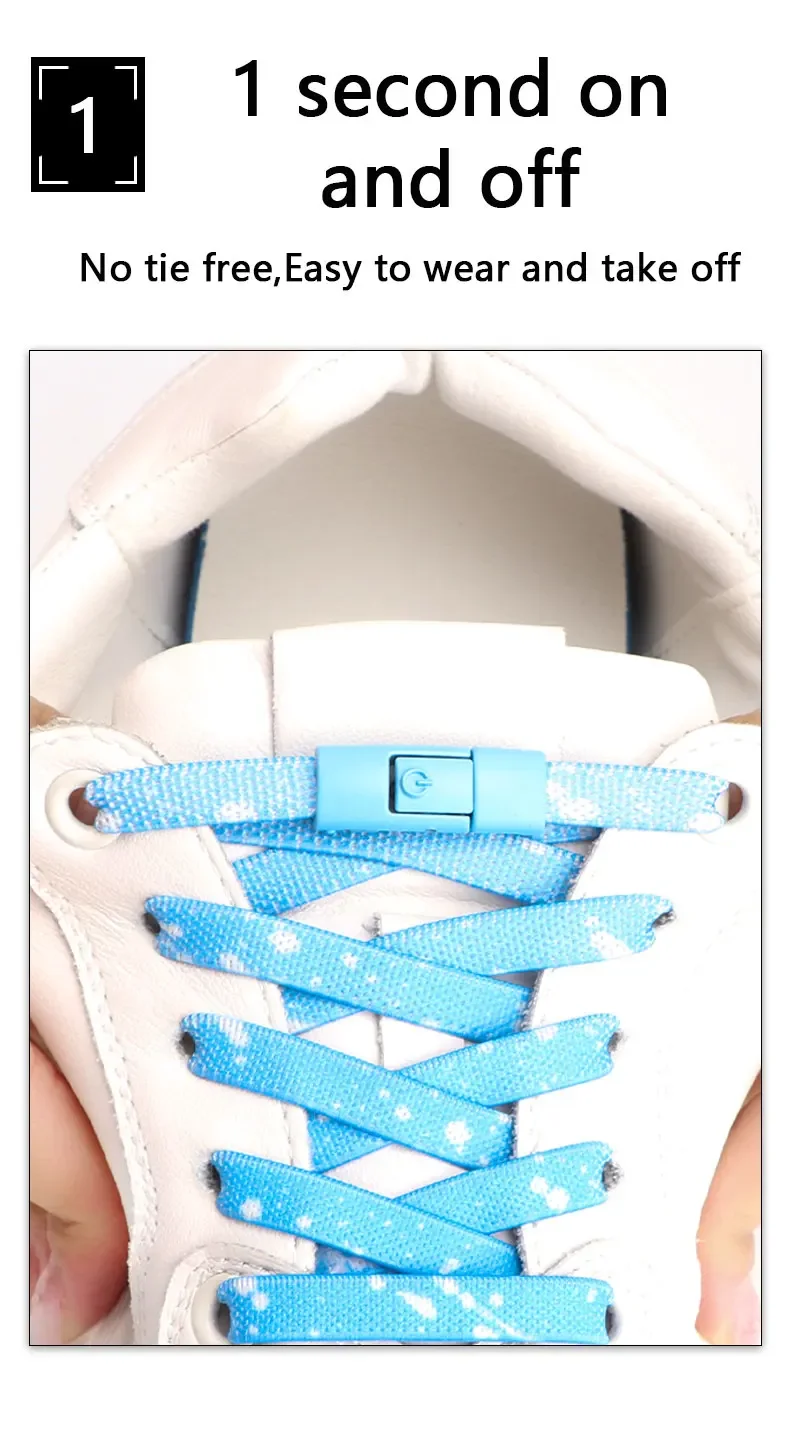 Schuhbänder mit Farbdruck, ohne Schnürsenkel, für Sneaker, bunte, mit Metallverschluss versehene Schuhbänder, flache, elastische Schuhbänder ohne Schnürsenkel. – Detail 3