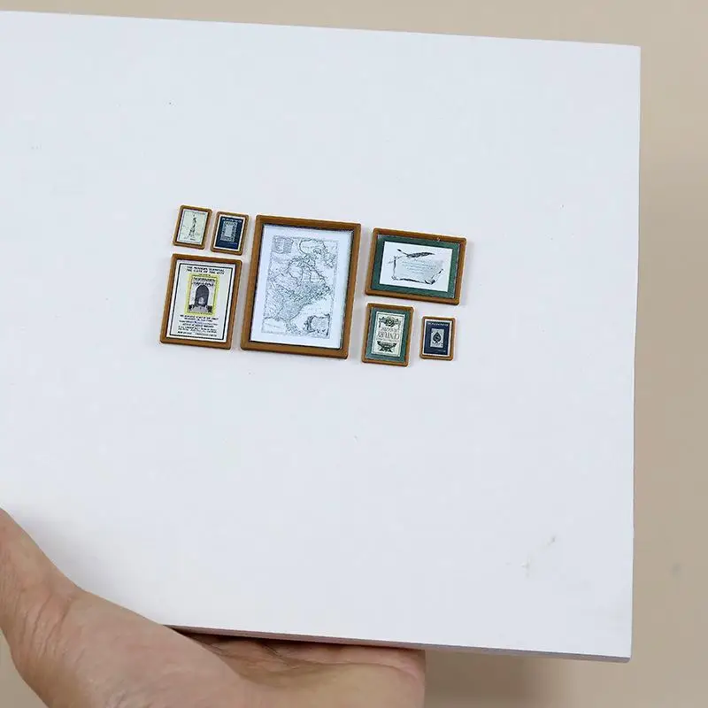 1Set 1:12 Puppenhaus Miniatur Vintage Malerei Wandbild Fotos Wand Bild Szene Dekor Puppenhaus Zubehör
