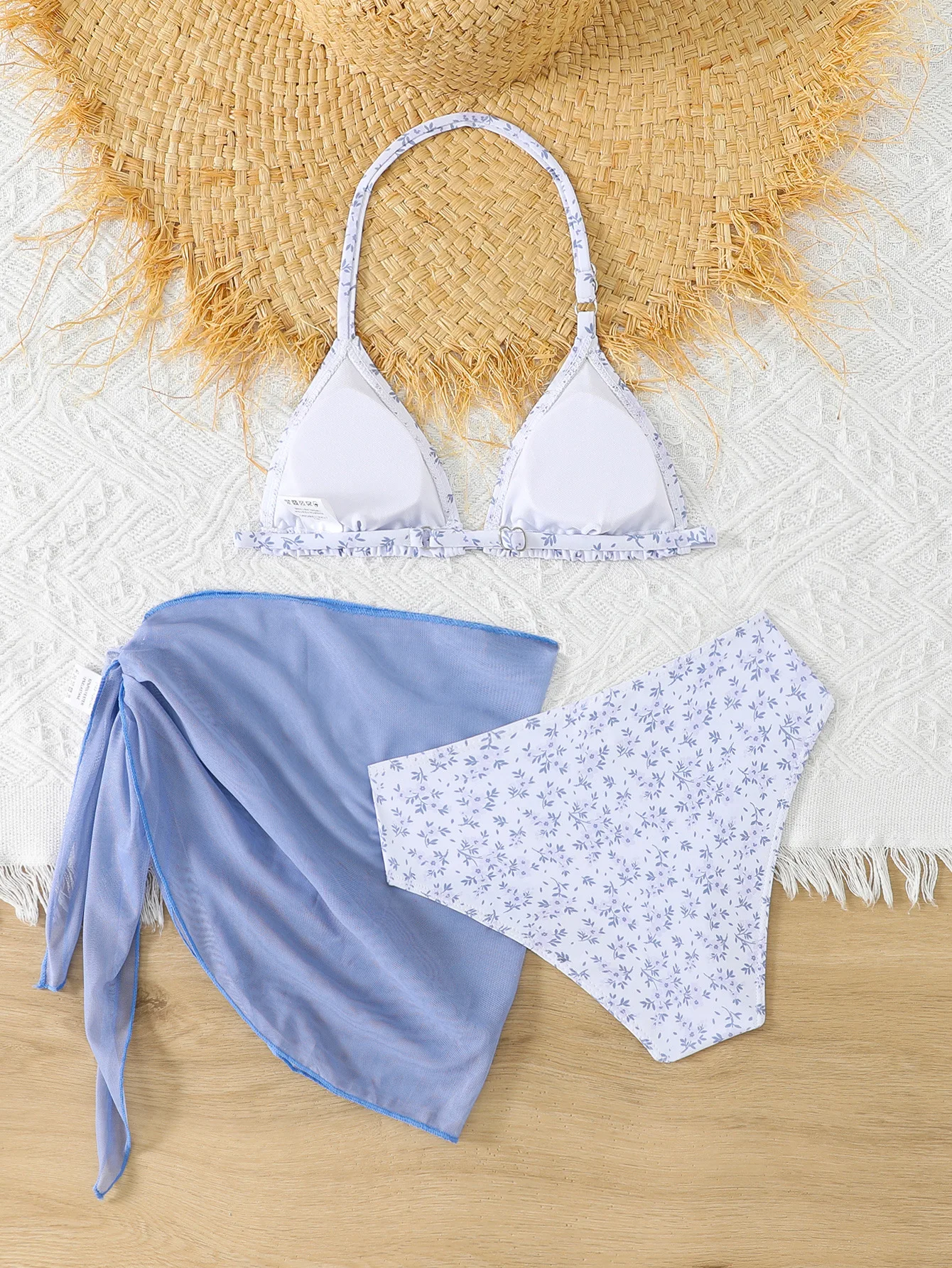 Tween Girl Summer Swimsuit Beach Bikini Set Off the Shoulder For Ages 9-16y Girls' Swimwear With Skirt 3pcs Outfit Bathing Suit