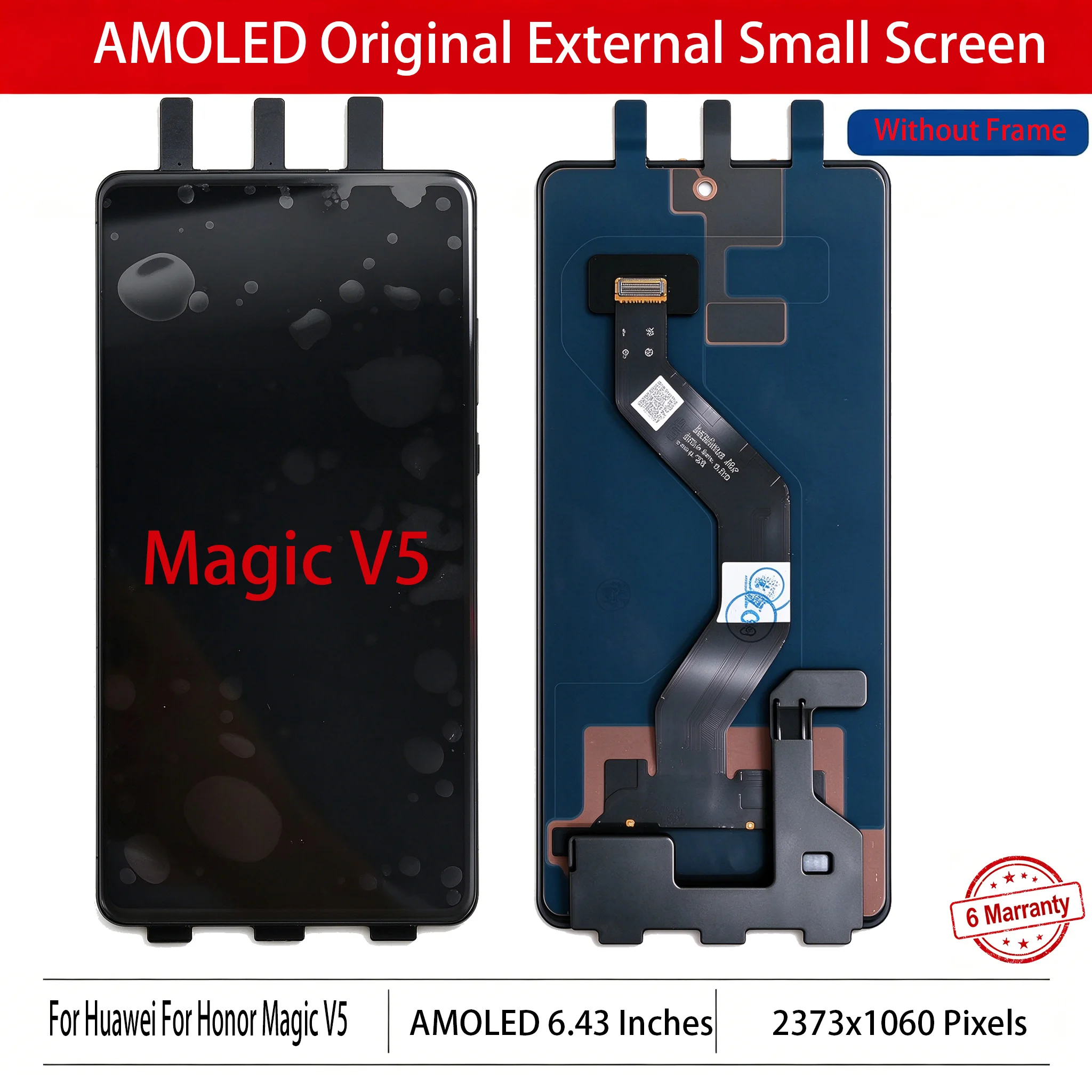 6.43'' Original AMOLED LCD Display For Honor Magic V5 External Small Screen Touch Screen Digitizer Replacement