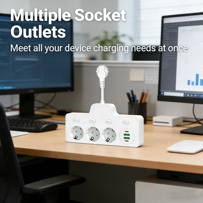 QL-1118U 8cm EU Plug Power Strip 3*AC Outlets 2*USB-C Extension Socket Individual Switches Wall Mounted For Home Office Travel