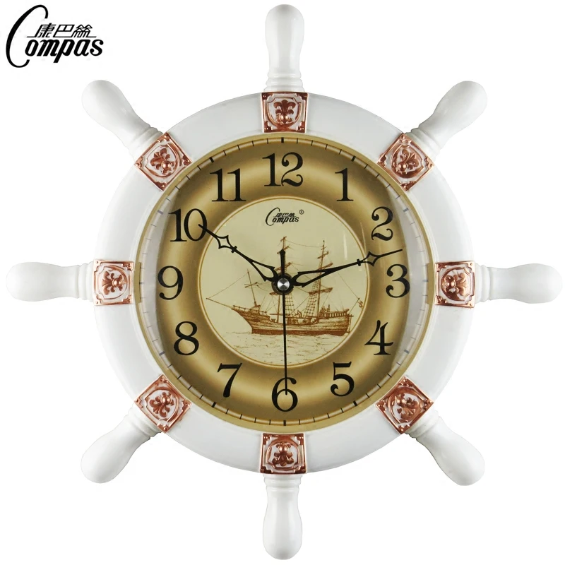 Large Rudder 3D Wall Clock Vintage Living Room Retro Mute Creative European Mediterranean Orologio Muro Home Decor Gift Ideas