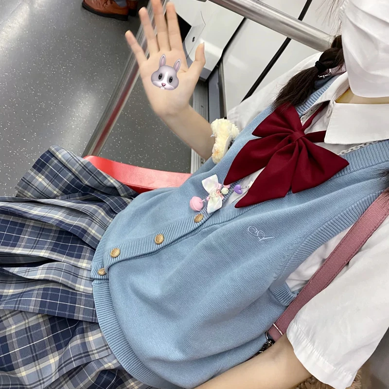 Japanse Kawaii Trui Vest School Koreaanse College Uniform Studenten V-hals Jk Vrouwen Gebreide Katoenen Vest Anime Cosplay Kostuum