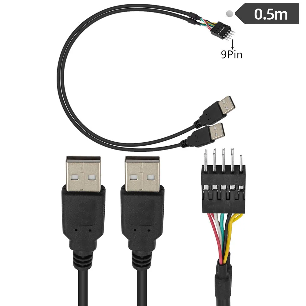9pin Male to External Daul USB A Male PC Mainboard Internal Data Extension Cable