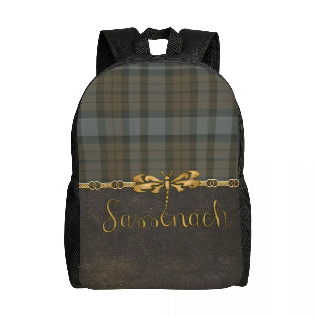 

Leather And Tartan Sassenach Pattern Backpack for Men Women Waterproof College School Dragonfly Outlander Bag Printing Bookbag