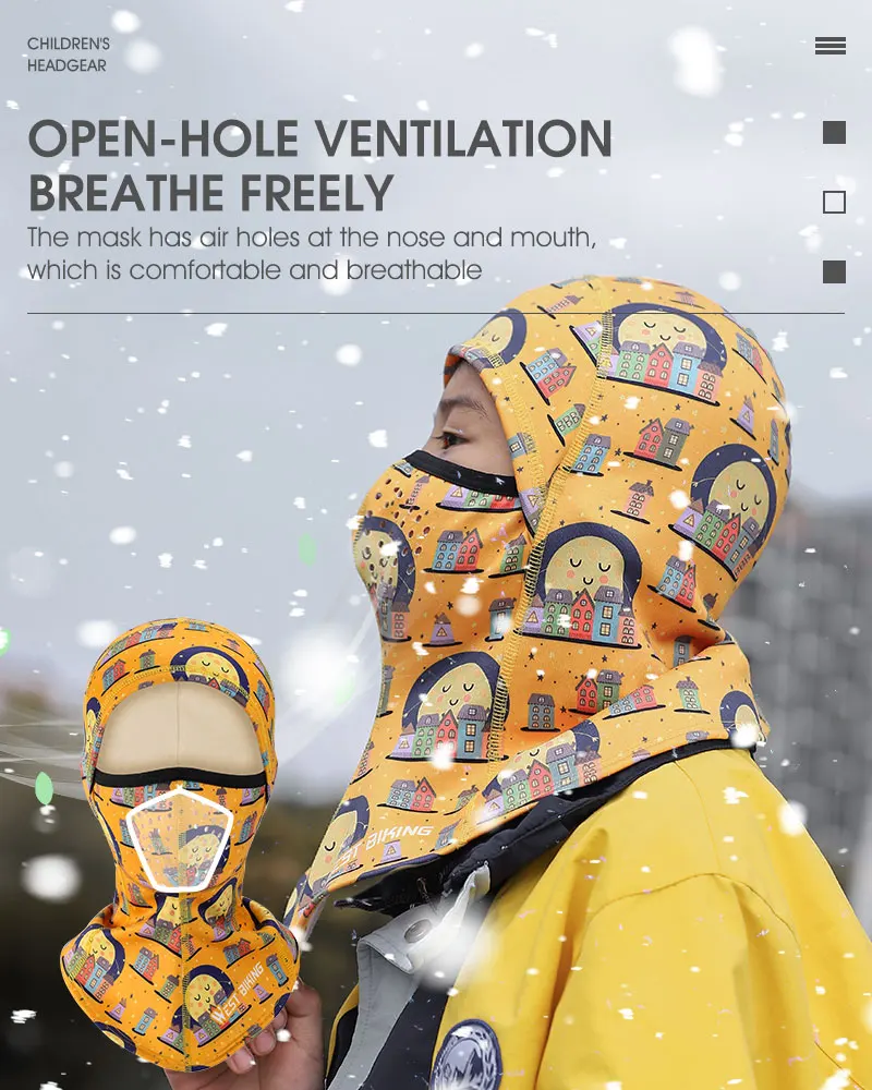 WEST BIKING Jugend-Winter-Sturmhaube, atmungsaktive Outdoor-Sport-Gesichtsmaske, Fleece-Halswärmer zum Radfahren und Skifahren, niedlicher Cartoon-Druck – Detail 9