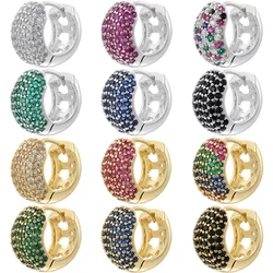 ZHUKOU Brass Material Classic 18K Golden Plated Punk Hip Hop Earrings Round Multi Color Set AAACZ Stone Couple Earrings: VE1530