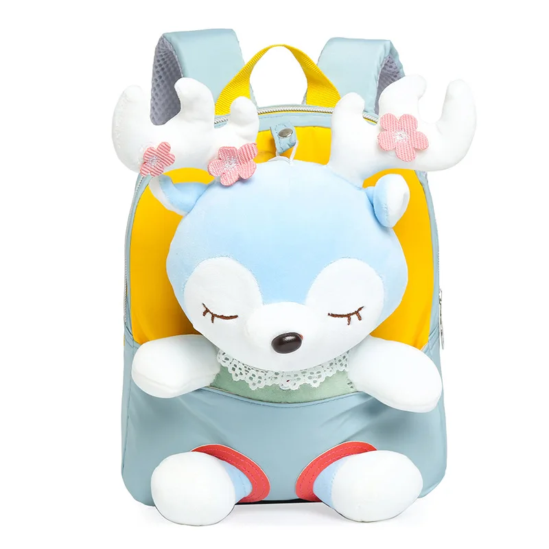 Cartoon Children Backpack Detachable 3D Elk Doll Cute School Bag Fashion Lightweight Large Capacity Girls Shoulders Bag Mochila