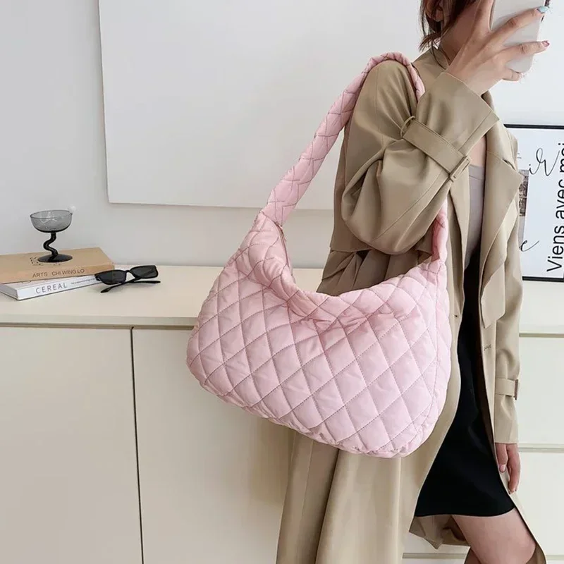 Women's Vintage Nylon Shoulder Underarm Bag Female Casual Waterproof Crossbody Hobo Bags For Lady Quilted Large Capacity Handbag