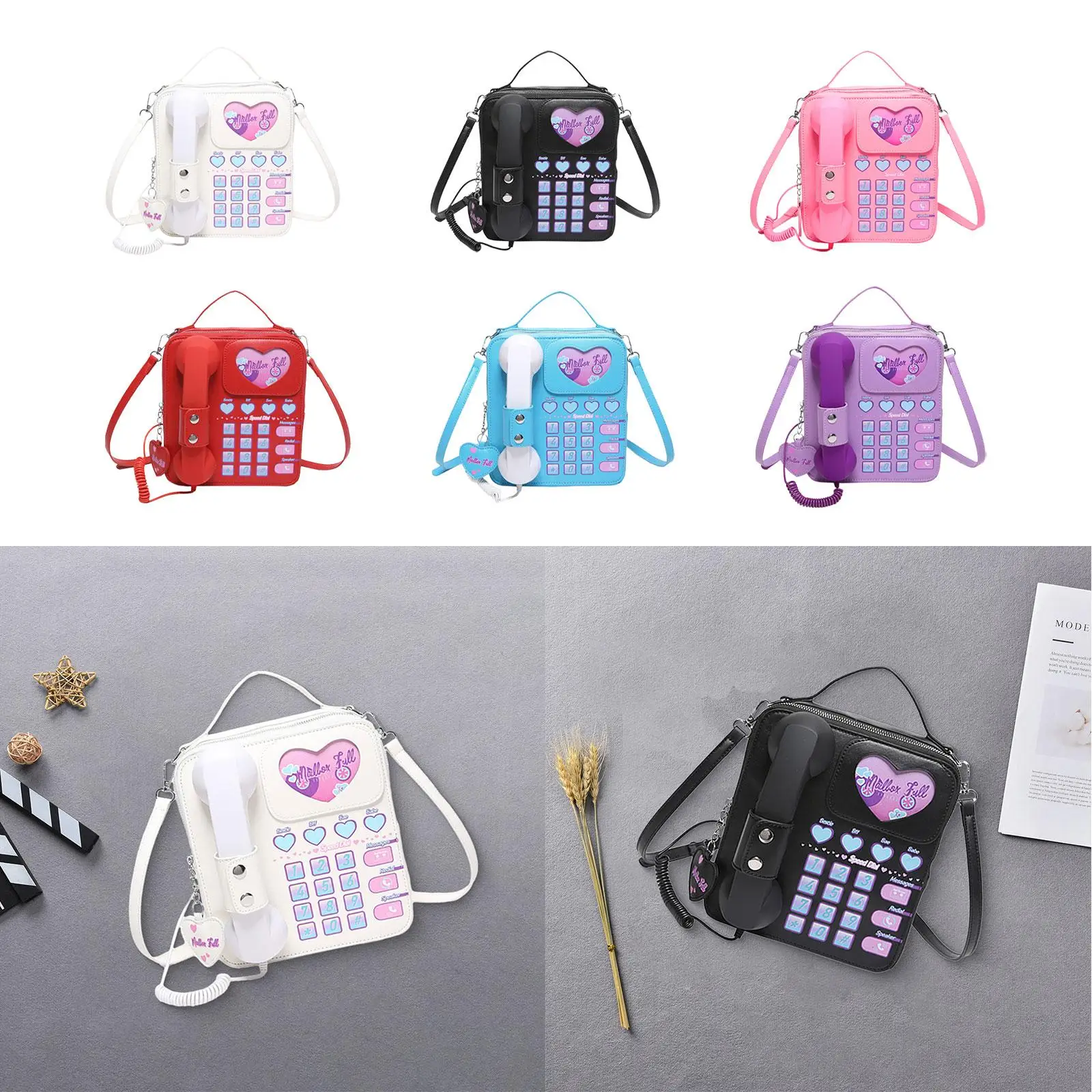 

Telephone Crossbody Bag PU Telephone Shoulder Handbag for Lipstick Umbrella