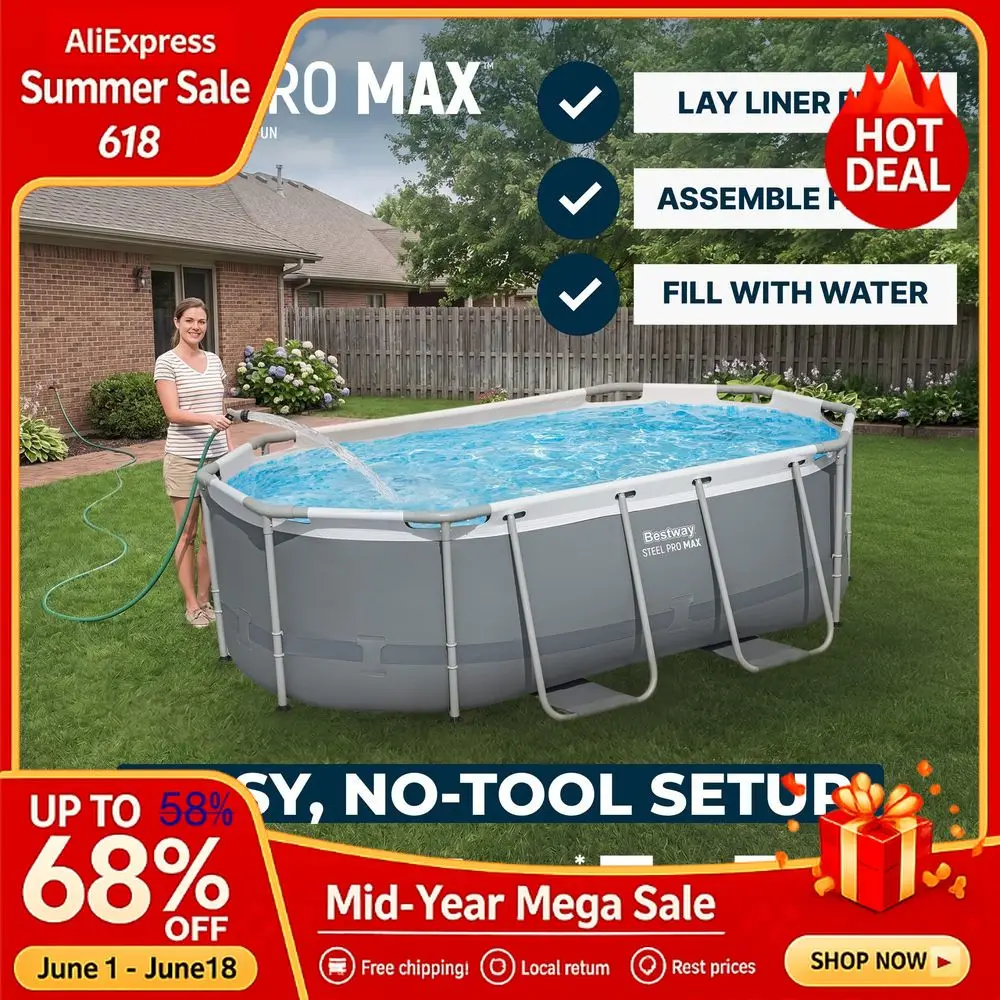 

10 x 67 x 33 Oval Above Ground Swimming Pool Set, 330 GPH Filter Pump, Tritech Puncture Resistant Liner, Cl Custom