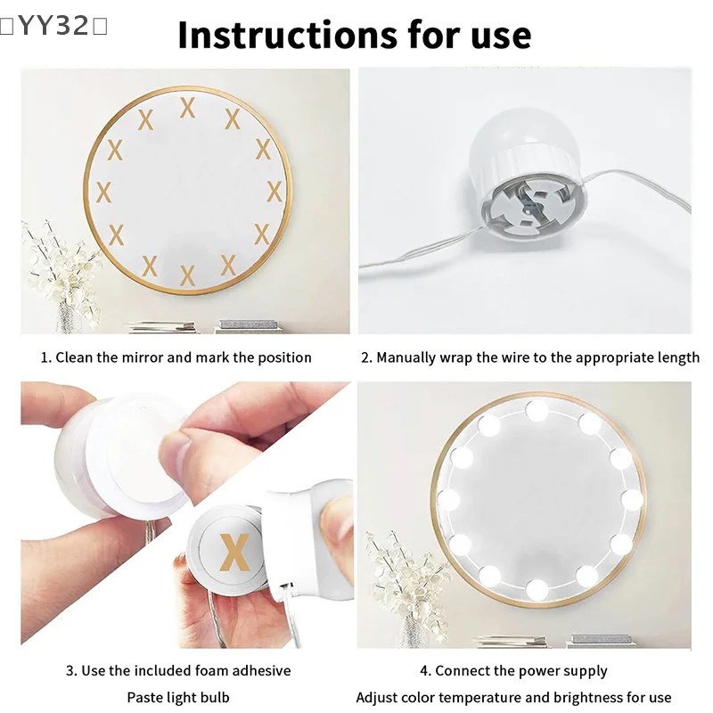 [[YY32]: LED لمبات قابلة للفصل مرآة لوضع مساحيق التجميل مصباح USB الطاقة مرآة لمستحضرات التجميل ضوء منضدة الزينة الإضاءة عكس الضوء LED أضواء الغرور