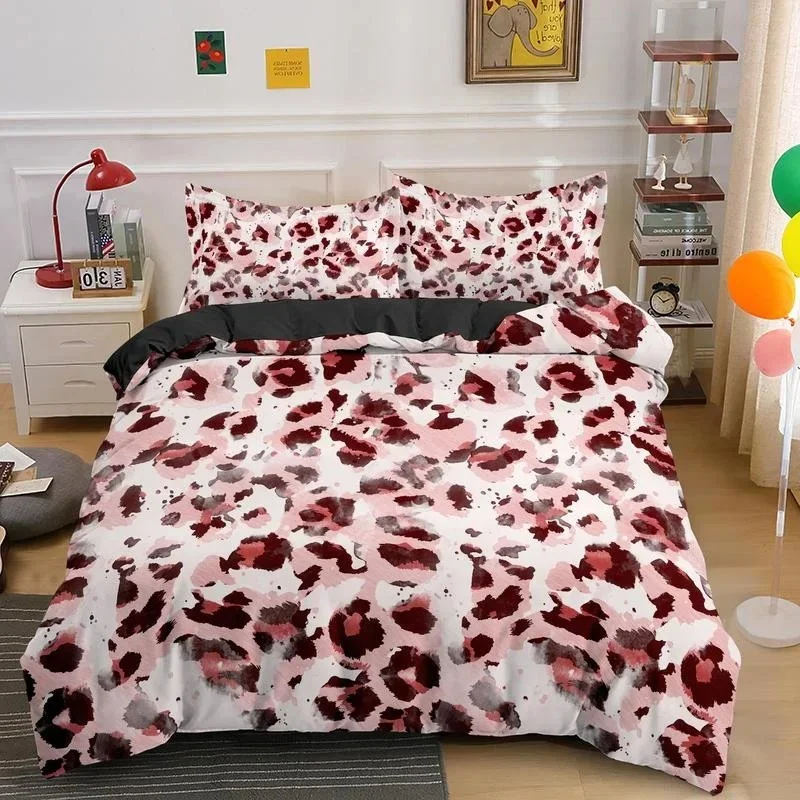 Conjunto de cama com estampa de leopardo, capa de edredom de pele animal para crianças, adolescentes e adultos, capa de edredom de poliéster com fronha