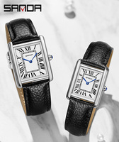 SANDA 1108 Luxury Couple Watch Wear Resistant Leather Strap Square Dial Waterproof Sport Casual Women Men Quartz Watches Reloj