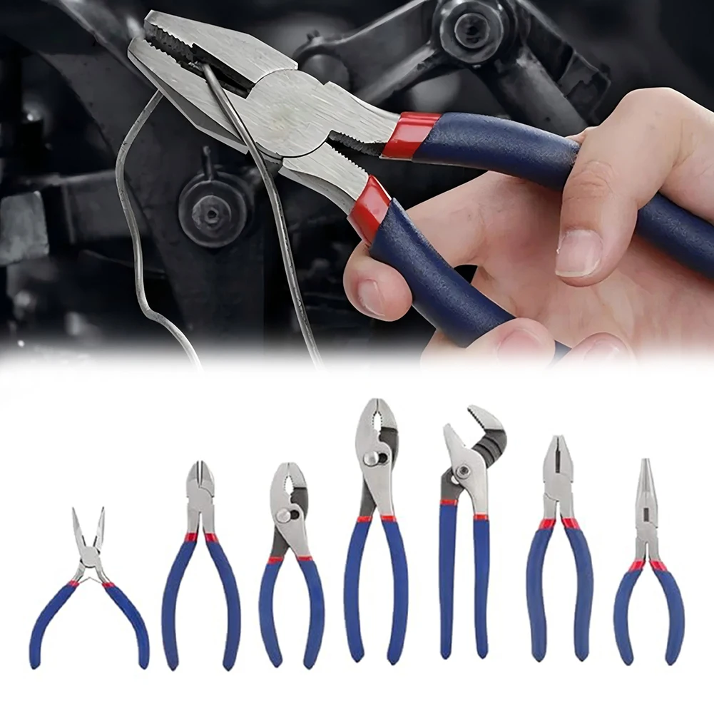 7 Piece Tool Set Long Nose Slip Joint for linesman & Diagonal Pliers for Essential For DIY Projects and Home Repairs