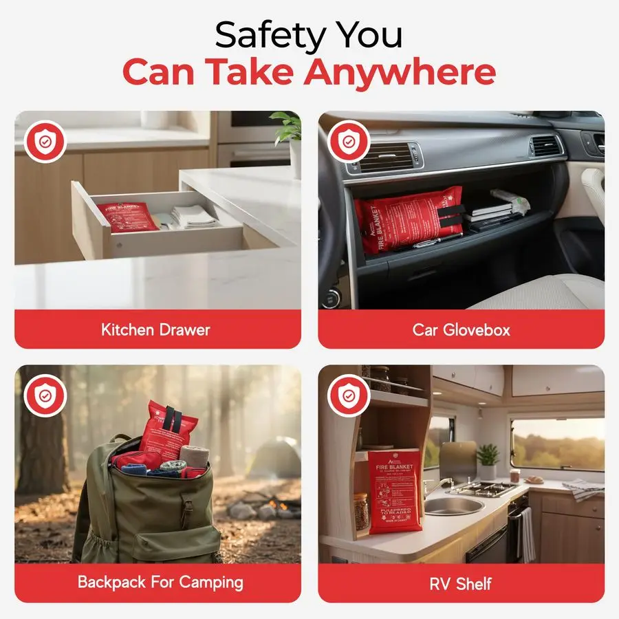 بطانية حريق الطوارئ للمنزل والمطبخ 100 بطانية قمع الحريق من الألياف الزجاجية 40 × 40 للسيارة والمكتب والتخييم على الفور