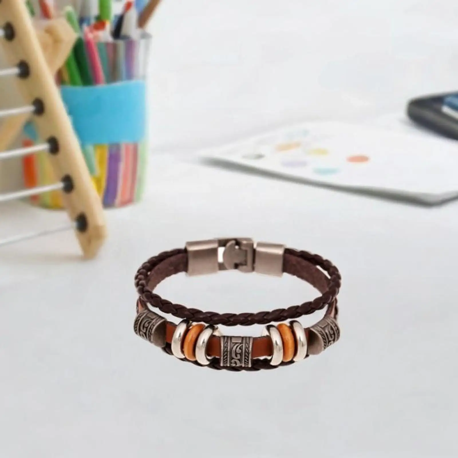 

Bracelet for Men Multi Row PU Leather Accessories for Men Women Teen Boys Girls Length 21cm Fashion Braided Link Charm Bracelet