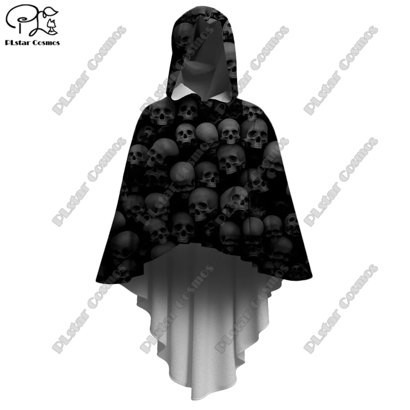 

PLSTAR COSMOS New 3D Printed Halloween Horror Series Death Skull Crow Owl Pattern Women's Hooded Cloak Irregular Cloak K-2