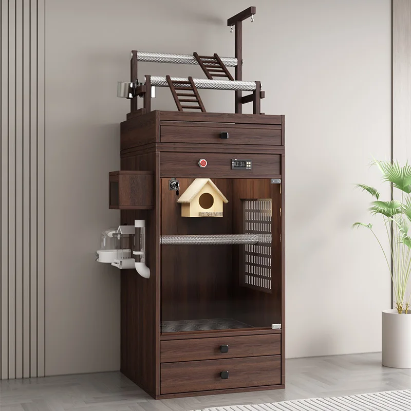 

Bird cage parrot cage wooden large with breeding box ecological bird cage thermal insulation large splash-proof net custom bird