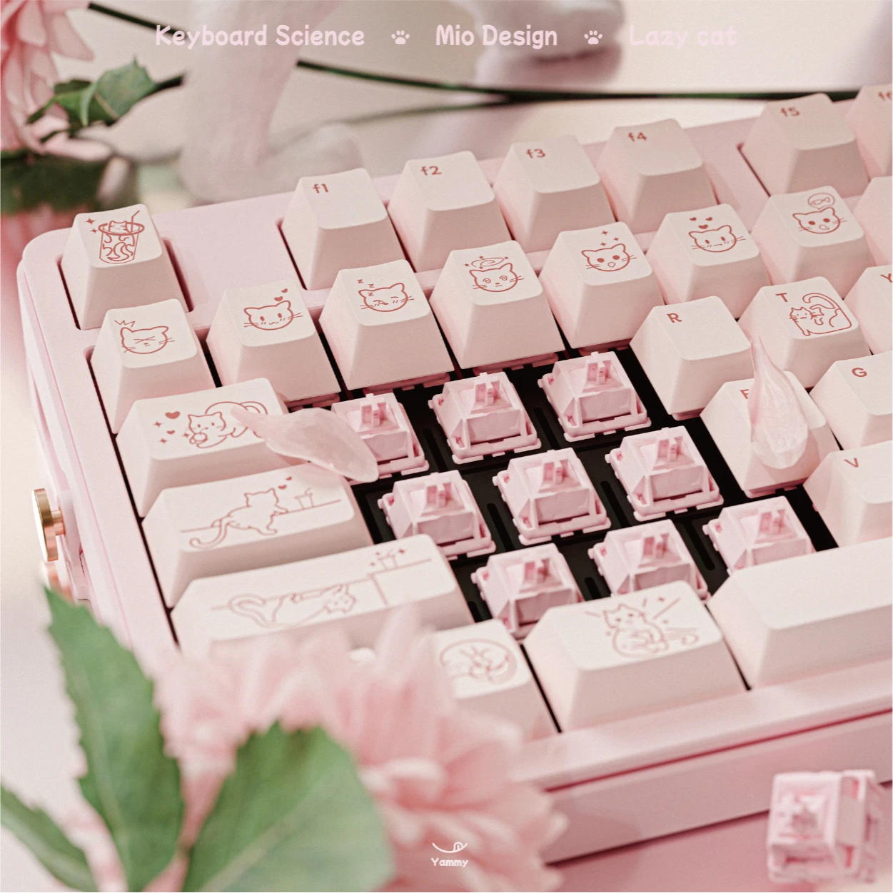 Cat Mio Yogurt Theme Keycaps Set PBT Keyboard Caps Customized Cherry Profile Pink Keycaps for Mechancial Keyboard Accessories