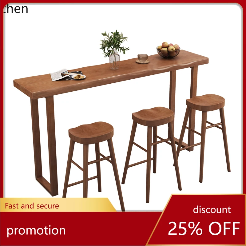 

CZ Simple Solid Wood Bar Table Home Balcony High Stool Table Cafe Table and Chair Set
