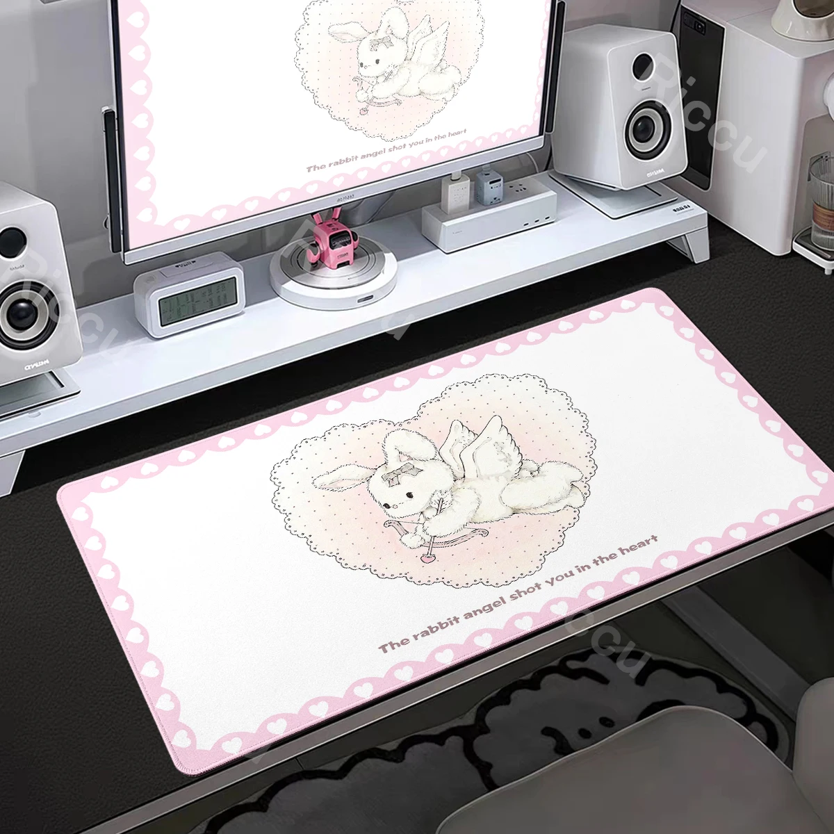 Rosa Weiß Mousepad Computer Tablemat Großer PC Niedliches Kaninchen Mauspad Tastaturzubehör Büro Erweiterte Schreibtischunterlage XXL HD Teppich