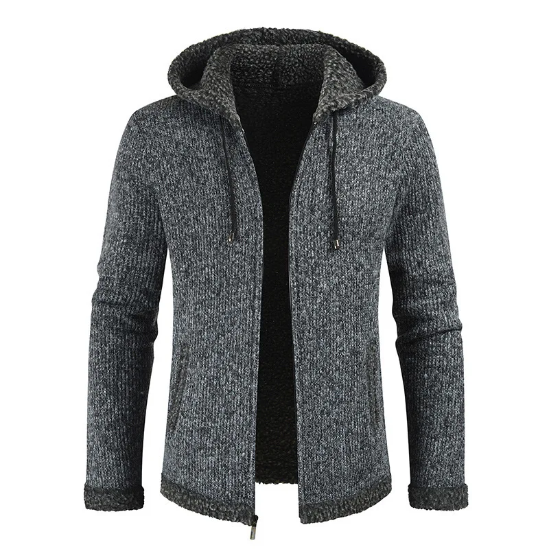 

New winter warm hooded Thick Faux Fur Wool Sweater Men Autumn Coat Male Mens Jackets Casual Zipper Knitwear dropshipping