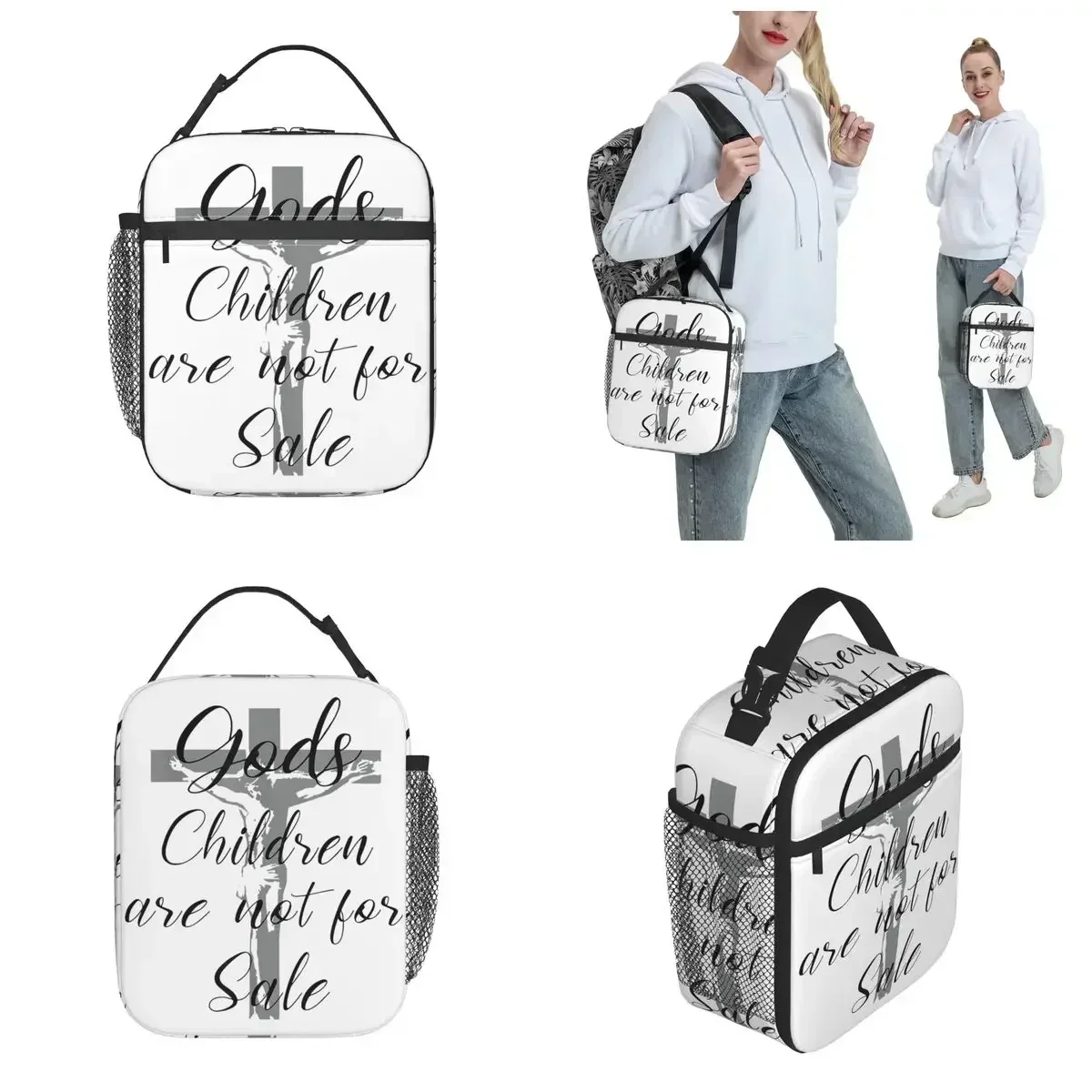 Gods Children Are Not For Sale Lunch Bag Christian Accessories Inspirational Saying Food Bags Ins Style Thermal Cooler Bento Box