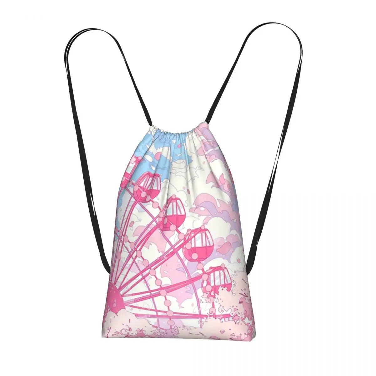 

One Urban Ferris Wheel Pattern Backpacks Casual Drawstring Bags Sundries Bag Book Bags for Man Woman Students
