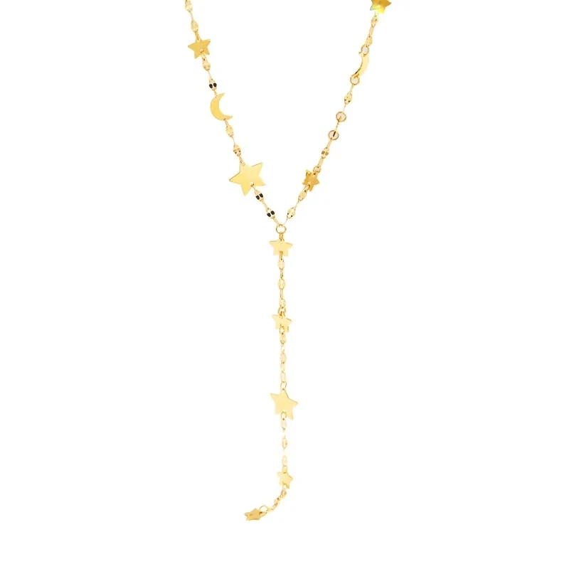 

Little Stars Necklace 18K Import Solid Yellow Gold Jewelry(AU750) Women Chain Ins Asymmetric Design Stylish Simplicity All-match