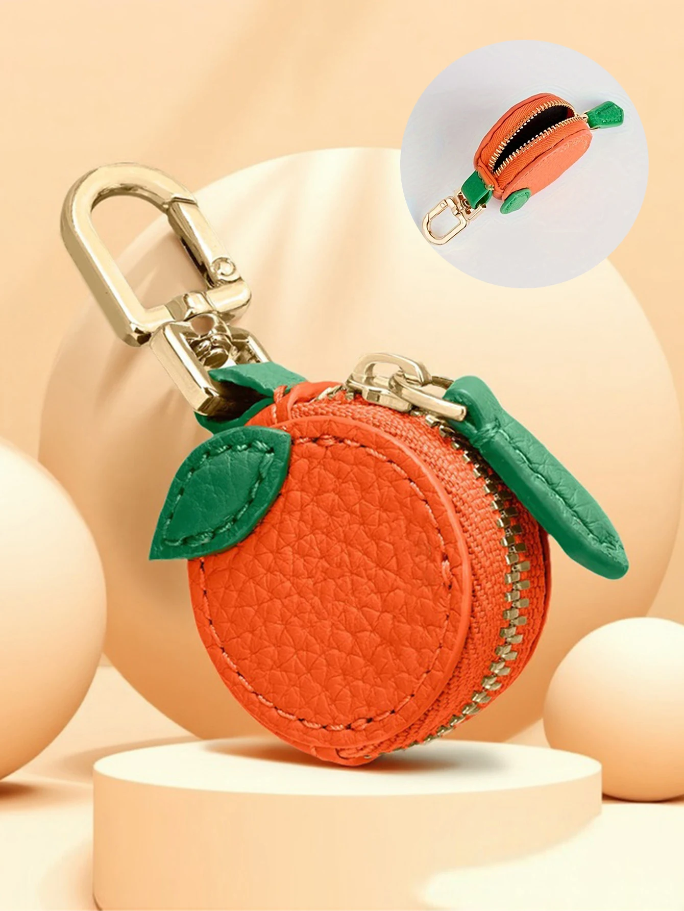 Fashion Orange Pendant Keychain Small Coin Purse For Ladies