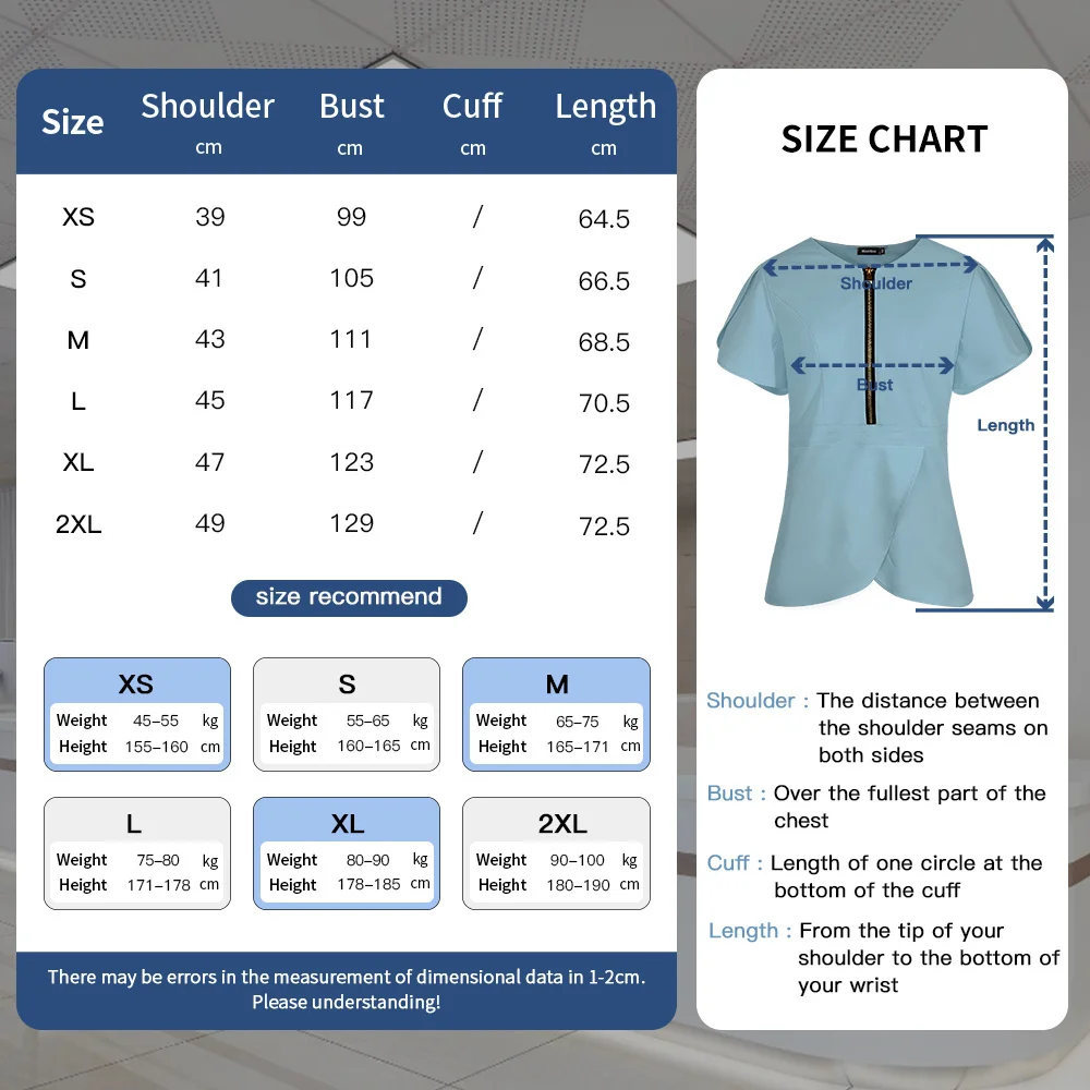 Oversized Scrubs Tops For Women Spa Dentist Clinical Scrub Uniform Solid Color Short Sleeve V-neck Blouse Pet Shop Nurse Costume