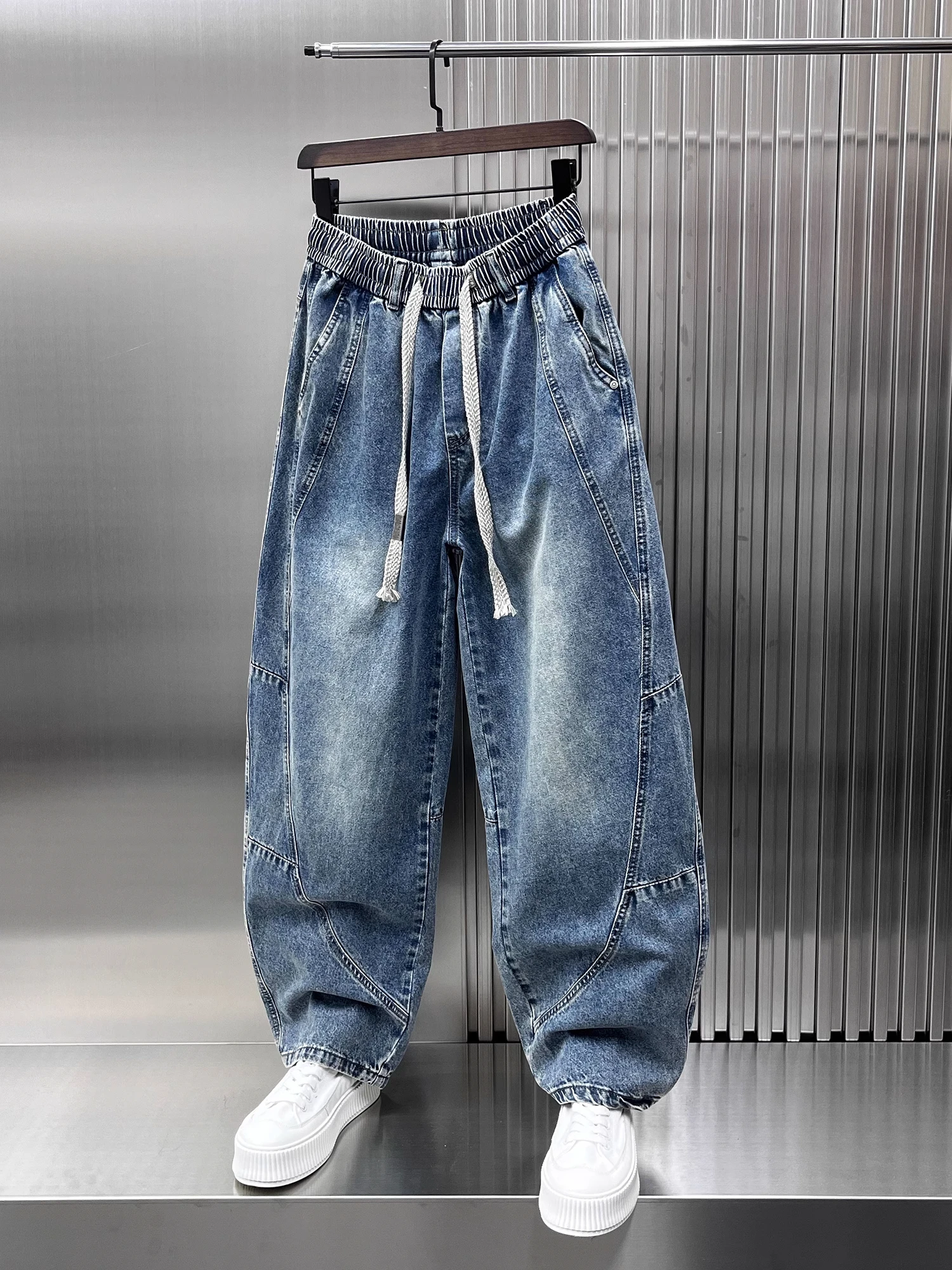 

Extra Large 300 Pou Waed Wide Leg Men's Jeans Knife Distred Casual Straight Cut Trousers for Young Men