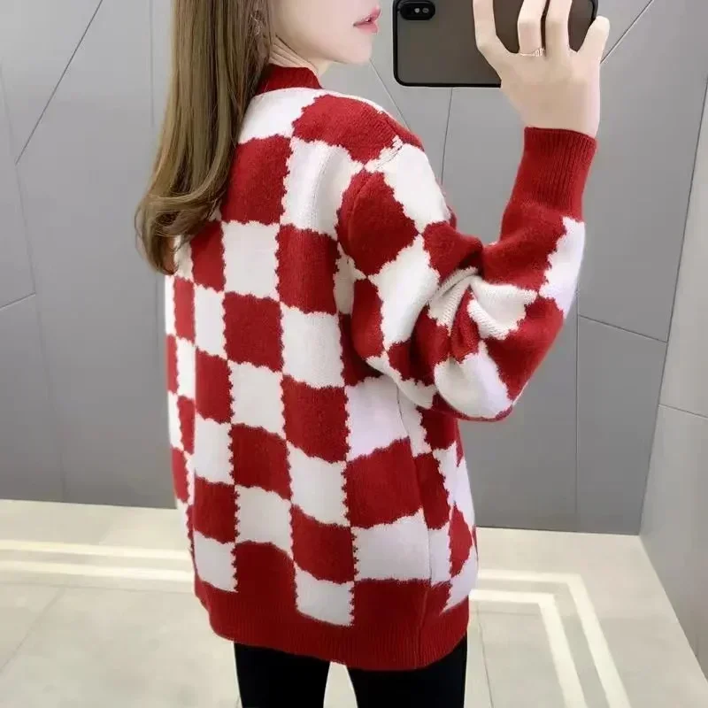 Checkerboard Women\'s Jacket Faux Fur Teddy Jacket New Retro Checkered Thicken Warm Jacket Ladies Fur Coat Winter Clothes Women