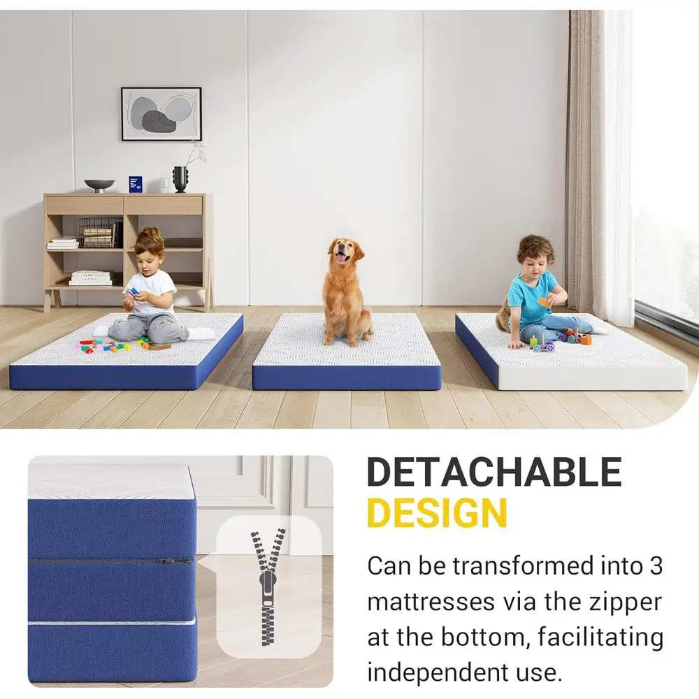 접이식 매트리스 트윈 XL, 접이식 매트리스 4인치 메모리폼, 탈부착 가능한 커버와 분리형으로 휴대 가능한 삼단 접이식 매트리스
