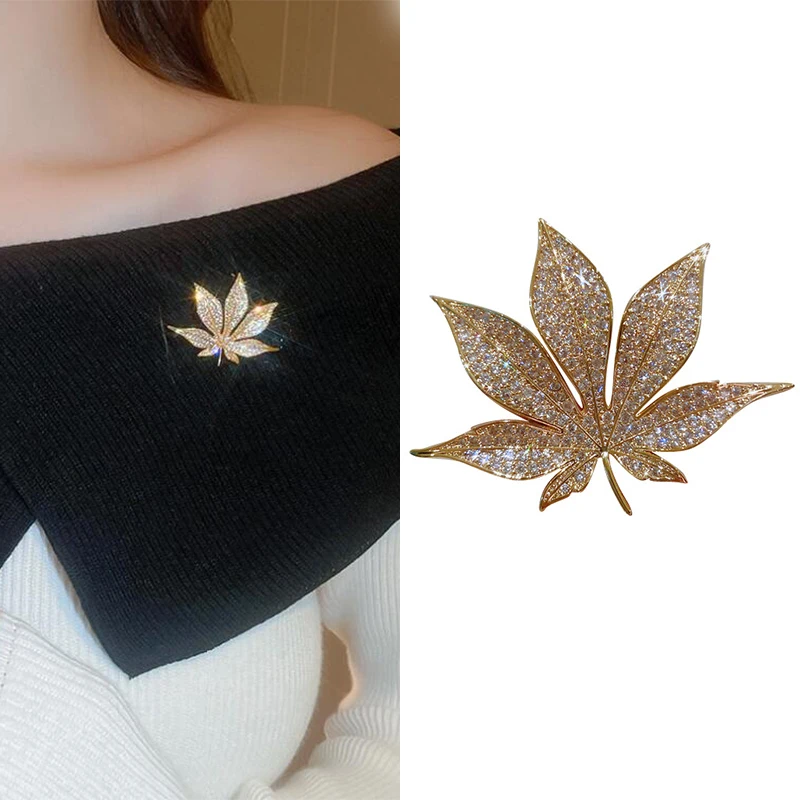 Rhinestones Maple Brooch Vintage Maple Leaf Crystal Pendant Woman's Brooch Pin Corsage Accessories Gift