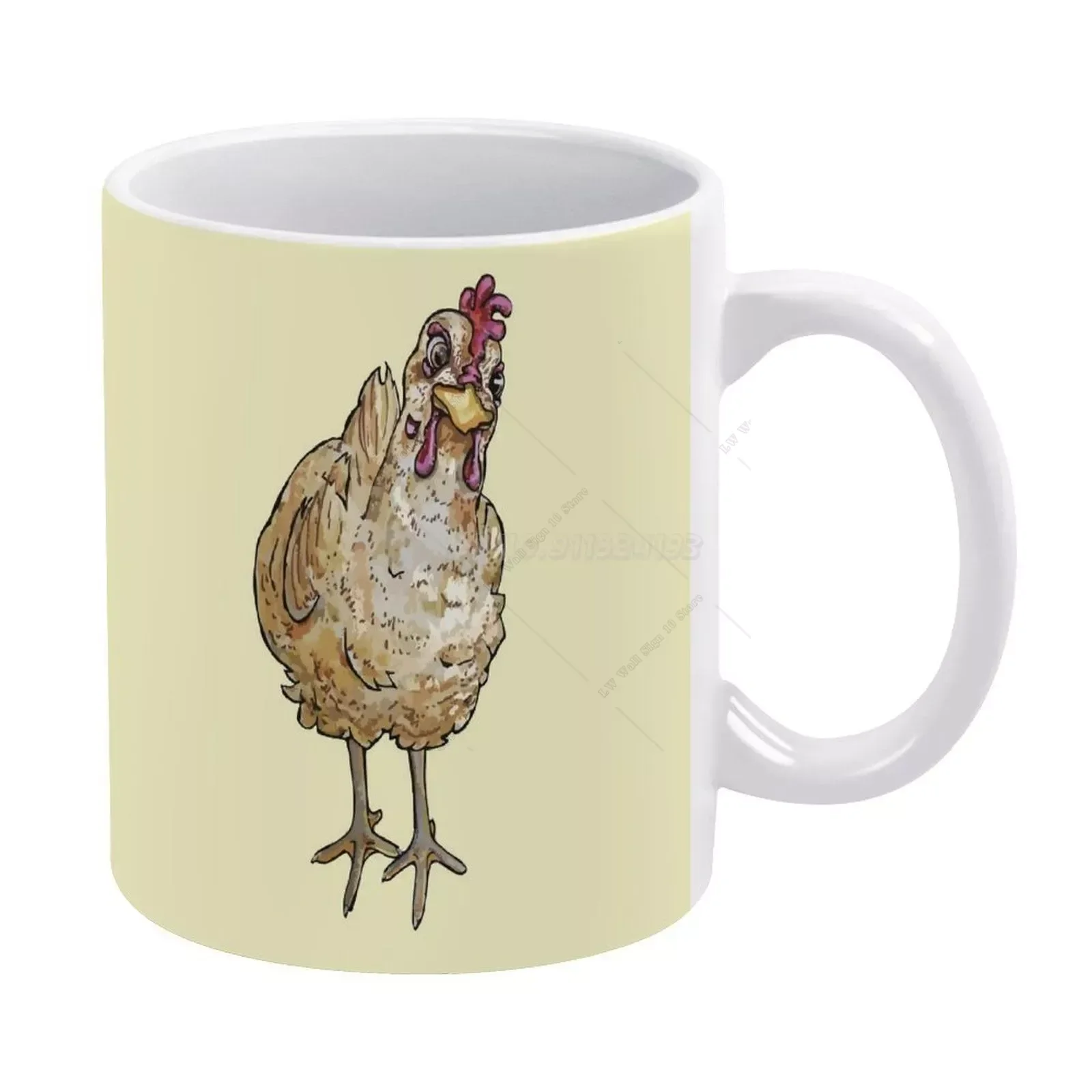 Customized Resting Bird Face Tan Hen White Mug Ceramic Mug Creative Mug Hen Chicken Mad Attitude Chick Resting Bird Face