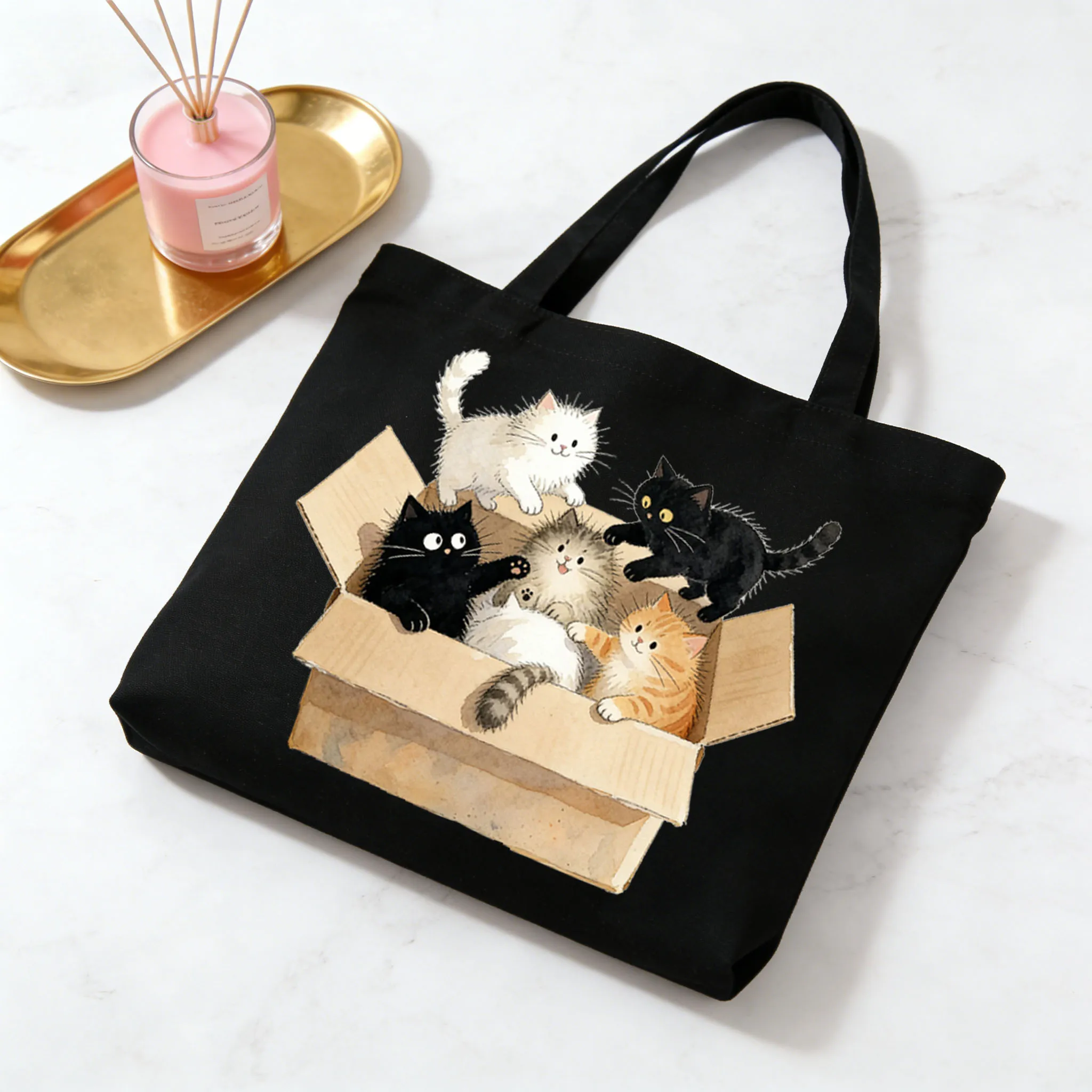 

1 шт. игривая холщовая сумка в коробке, складная экологически чистая портативная сумка через плечо