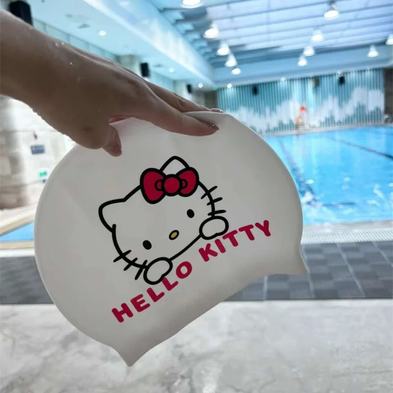 Sanrio Hello Kitty Waterproof Swimming Cap Cartoon Cute Ktcat Silica Gel High Elastic Swim Pool Hat Summer Children Holiday Gift