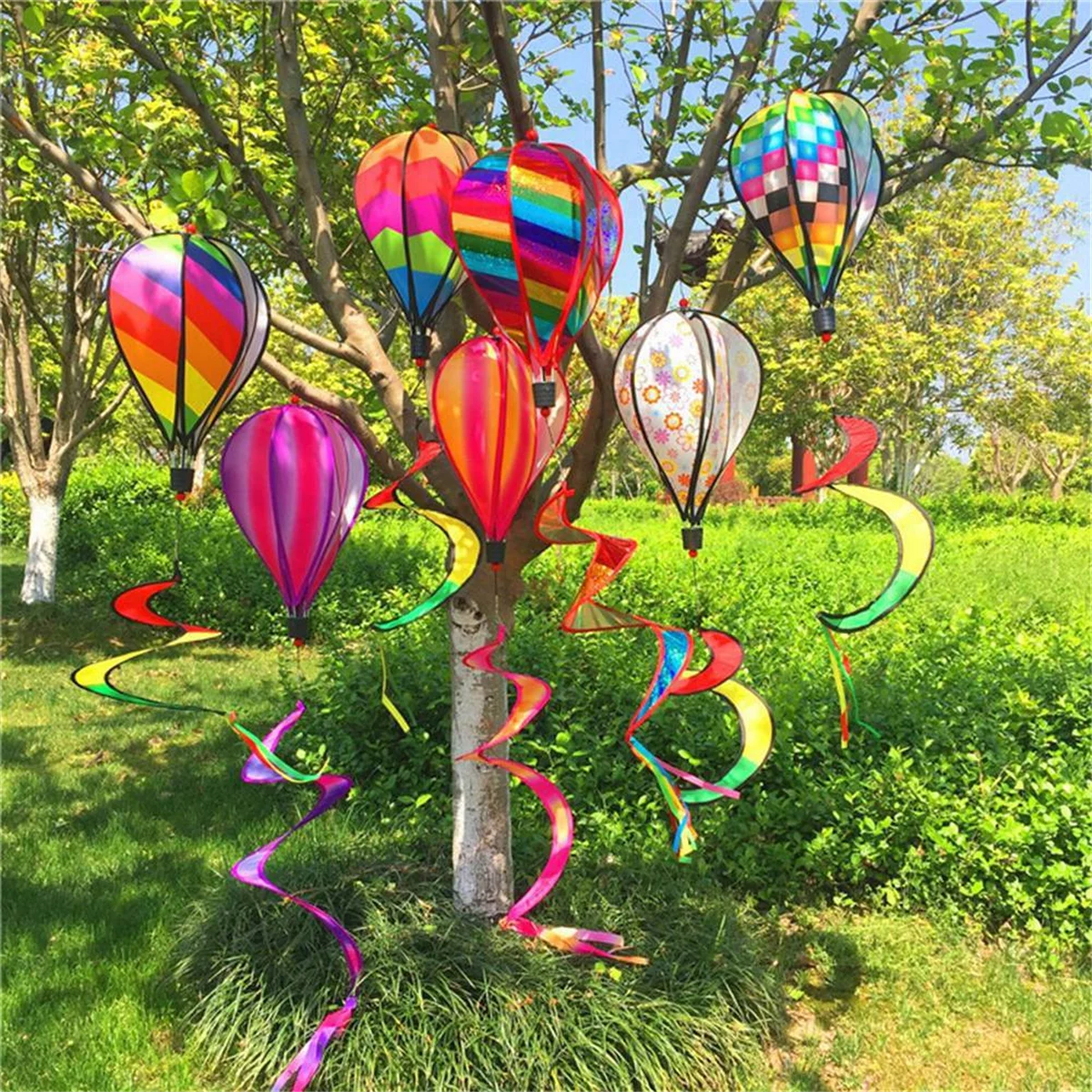 Garden Spring Hot Air Balloon Pendant Rotating Windmill Hanging Decoration D