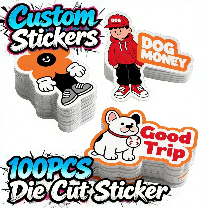 100pcs Custom Stickers Waterproof Die Cut Vinyl Stickers Logo Brand Laptop for Business Glossy Film Personalized Stickers