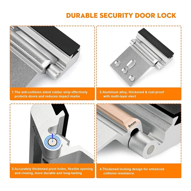 A47Z 2Pack Home Security Door Reinforcement Lock Security Door Locks Home Prevent Unauthorized Entry Forkids Safety Silver