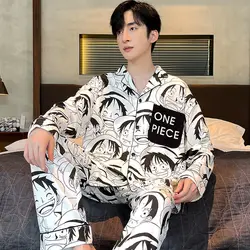 One Piece Monkey D. Luffy Pajama Men's Spring and Autumn Style Pure Cotton Long Sleeved Cartoon Anime Wearable Home Suit Set