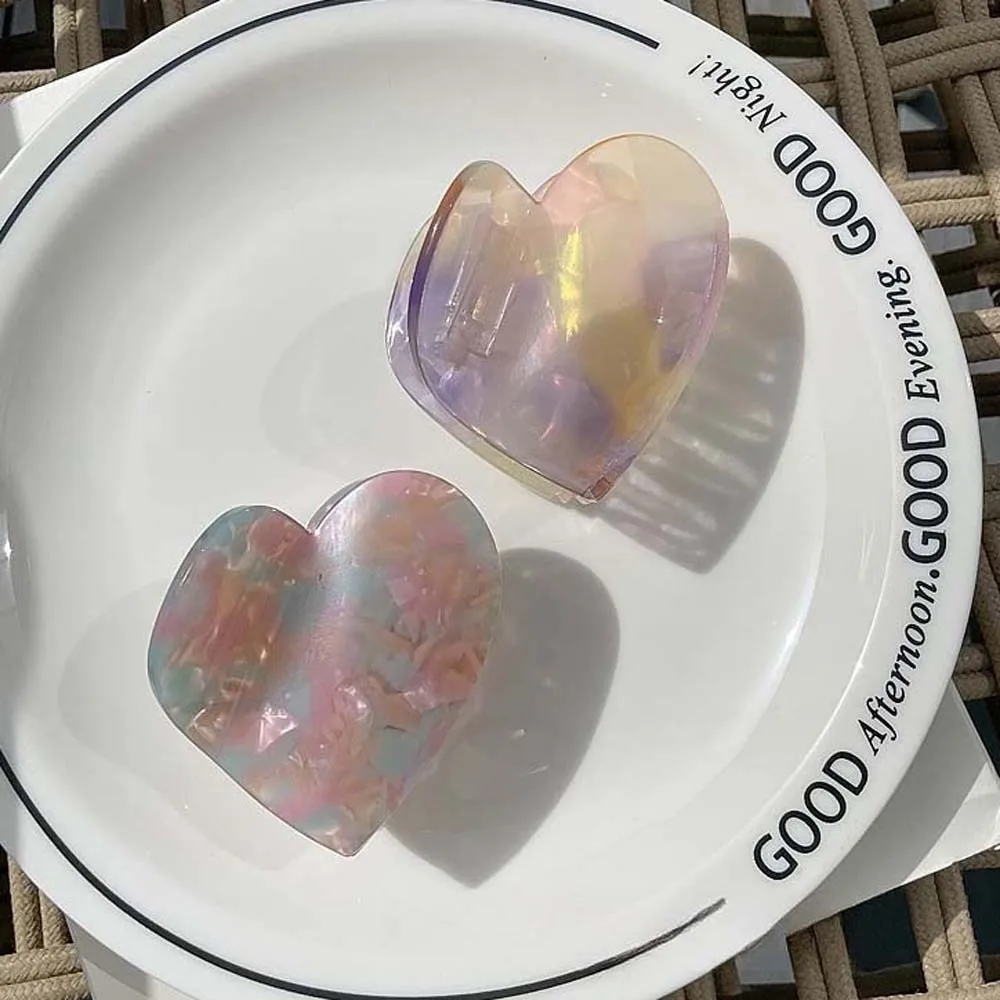 Hair Clip Elegant Heart Shark Clip Korean Style Solid Color Acetic Acid Hair Claw Acrylic Headwear Plaid Hair Claw Party