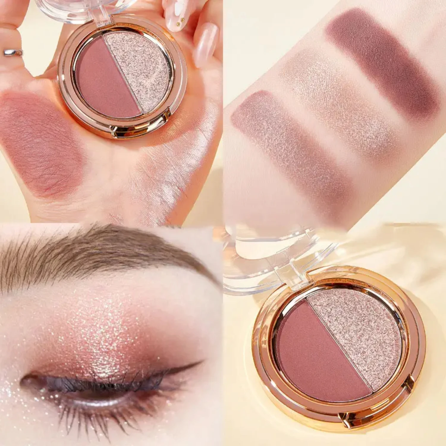 Delicate Glittering Matte Large Ground Pearl Light Two Color Three-dimensional Eye Shadow Makeup with Beautiful Color Rendering