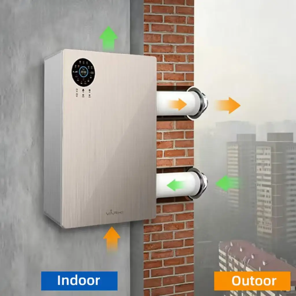 Varki Smart 150 CMH Wall Mounted ERV HRV Bidirectional Energy Heat Recovery Ventilator Air Recuperator with HEPA for Home Office