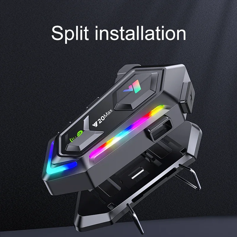 Y20 MAX 오토바이 헬멧 블루투스 헤드셋 인터콤, RGB 다채로운 조명 효과, V5.3, 1000mAh 배터리, 혼합 IPX6 방수